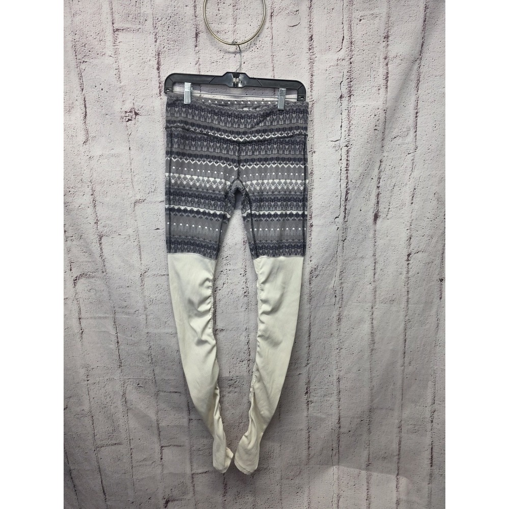 ALO Yoga Leggings M Mid-Rise Goddess Ribbed Gray Ivory Long Length Exercise Yoga